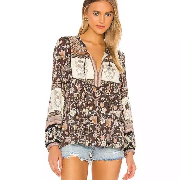 Gypsy Floral Boho Tassel Tie Long Sleeve Blouse - Picture 4 of 6
